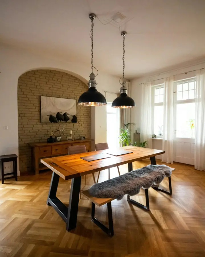 Walnut dining table, seats six